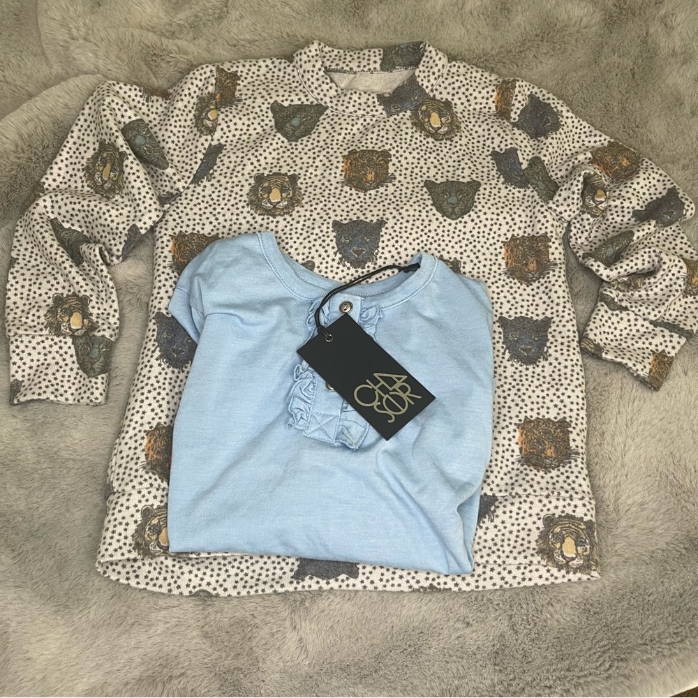 NWT/NWOT Chaser Kids Set | Tiger & Star Sweatshirt + Blue Ruffle Henley | Size 6